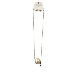 Sophia Collection Gold-Tone Necklace Earrings & Adjustable Ring Set W/Faux Pearl